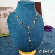 Chic Geometric Titanium Steel 18K Gold Plated Double-Layer Necklace for Women