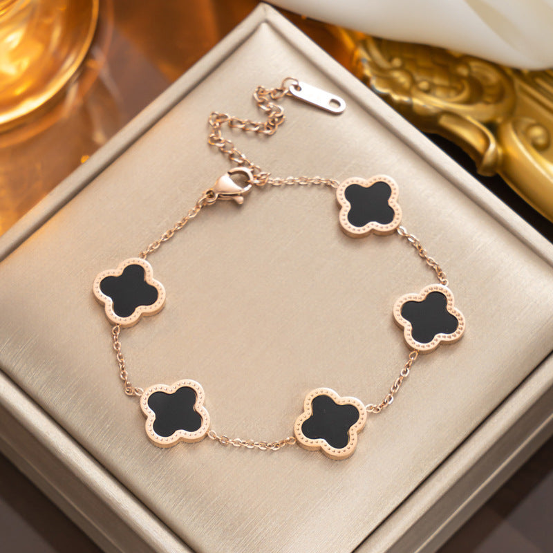 Elegant 18K Gold Plated Titanium Steel Quadrilateral Women's Charm Bracelet