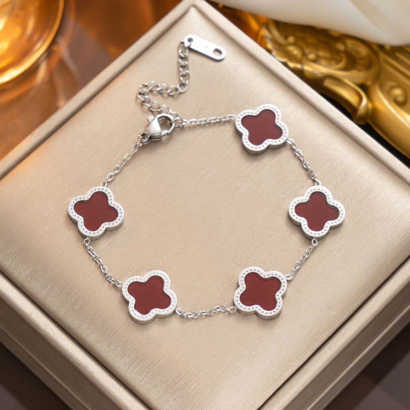 Elegant 18K Gold Plated Titanium Steel Quadrilateral Women's Charm Bracelet