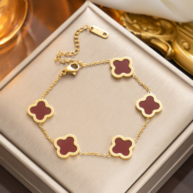 Elegant 18K Gold Plated Titanium Steel Quadrilateral Women's Charm Bracelet