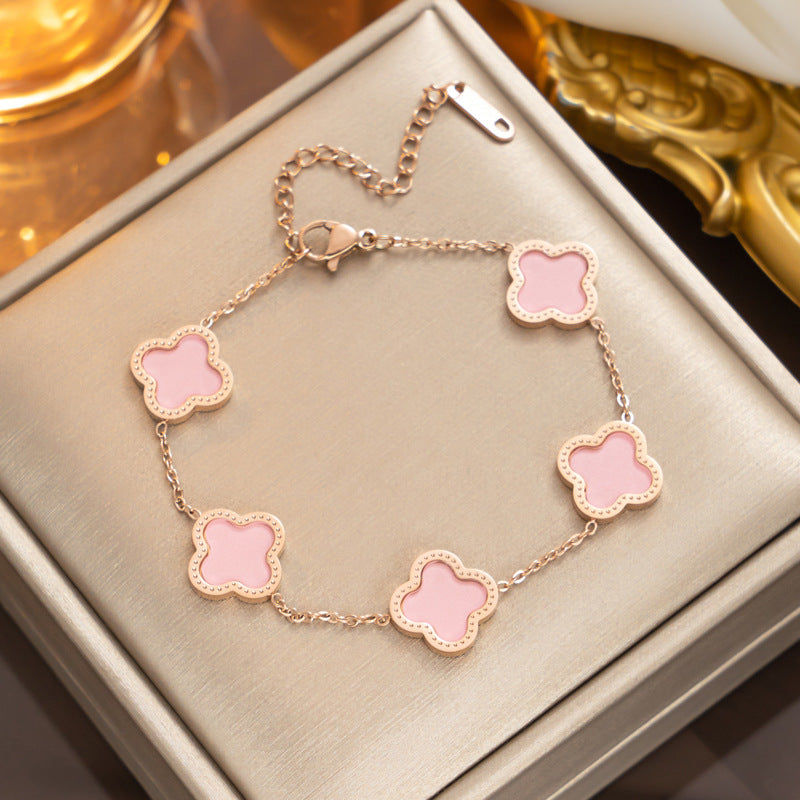 Elegant 18K Gold Plated Titanium Steel Quadrilateral Women's Charm Bracelet