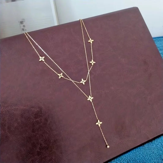 Chic Geometric Titanium Steel 18K Gold Plated Double-Layer Necklace for Women