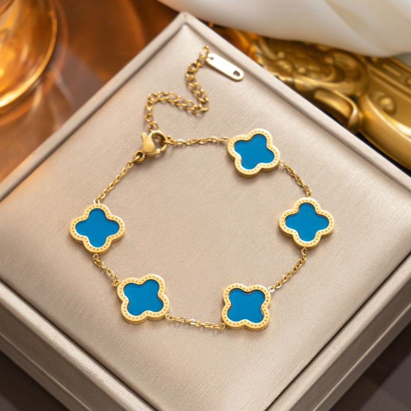 Elegant 18K Gold Plated Titanium Steel Quadrilateral Women's Charm Bracelet
