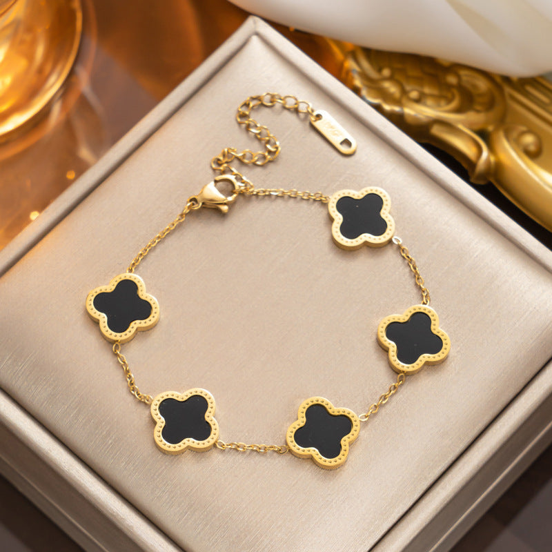 Elegant 18K Gold Plated Titanium Steel Quadrilateral Women's Charm Bracelet