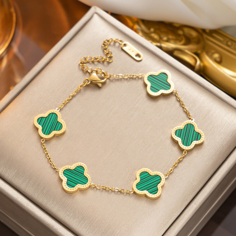 Elegant 18K Gold Plated Titanium Steel Quadrilateral Women's Charm Bracelet