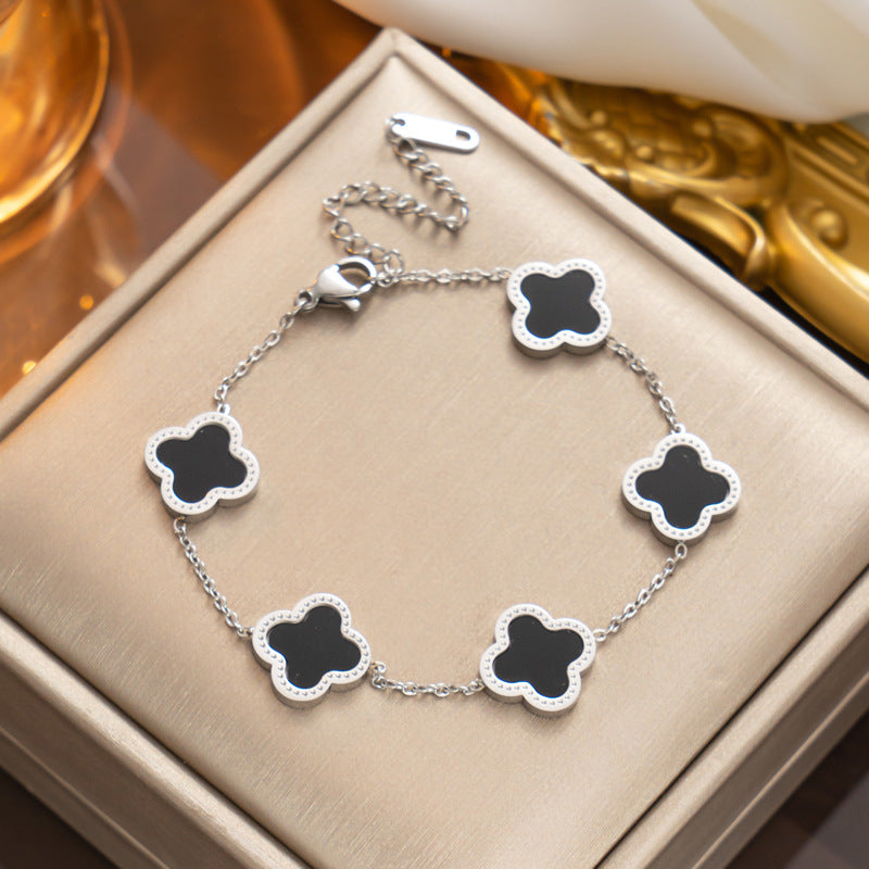 Elegant 18K Gold Plated Titanium Steel Quadrilateral Women's Charm Bracelet