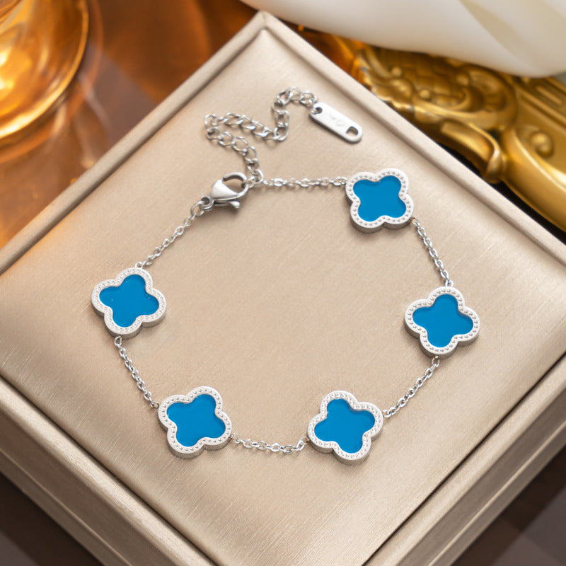 Elegant 18K Gold Plated Titanium Steel Quadrilateral Women's Charm Bracelet
