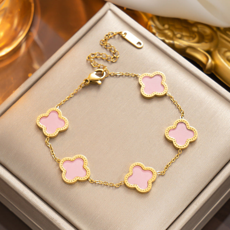 Elegant 18K Gold Plated Titanium Steel Quadrilateral Women's Charm Bracelet