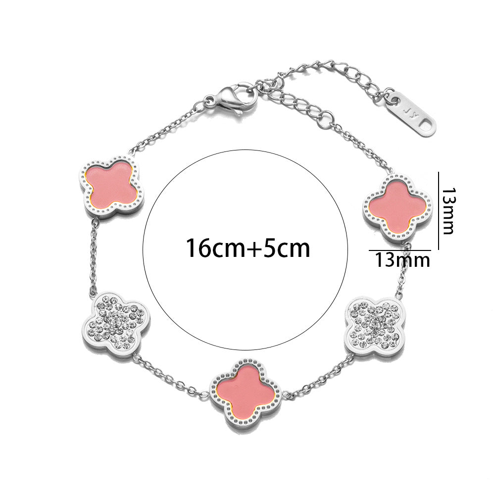 Elegant 18K Gold Plated Titanium Steel Quadrilateral Women's Charm Bracelet