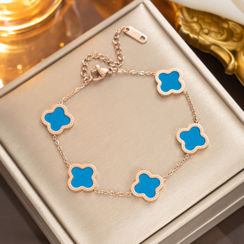 Elegant 18K Gold Plated Titanium Steel Quadrilateral Women's Charm Bracelet